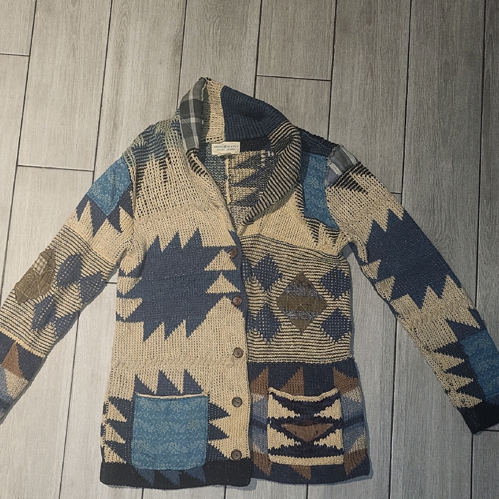 Denim & Supply Ralph Lauren Blue and Beige Cardigan